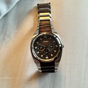 Men's Fossil Watch, leather and steel band.